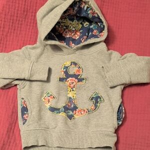 Mini Boden Gray Hoodie with Floral Anchor